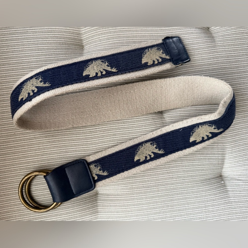 Gap Boys Blue & Cream Dinosaur Belt w/Brass Buckle adjustable sz 2-5 year old - Picture 3 of 7